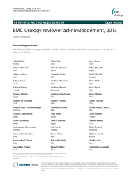 BMC Urology reviewer acknowledgement, 2013 Open Access Hayley Henderson