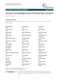 Annual acknowledgement of manuscript reviewers Open Access Magdalena Morawska