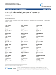 Annual acknowledgement of reviewers Open Access Christopher Foote