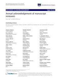 Annual acknowledgement of manuscript reviewers Open Access