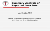 Summary Analysis of Reported Data Sets Lev Sirota, PhD
