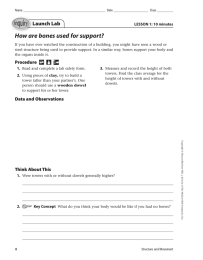 How are bones used for support? Launch Lab LESSON 1: 10 minutes