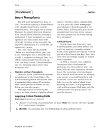 Heart Transplants Enrichment LESSON 2