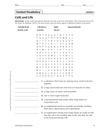 Cells and Life carbohydrate cell theory lipid  macromolecule nucleic acid