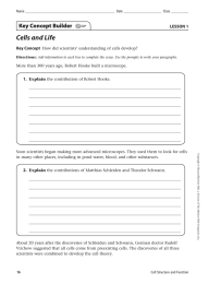 Cells and Life Key Concept Builder LESSON 1 Key Concept