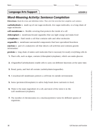 Word-Meaning  Activity:  Sentence  Completion Language Arts Support LESSON 2 1.