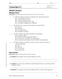 Abiotic Factors Lesson Quiz  B Multiple Choice 1.