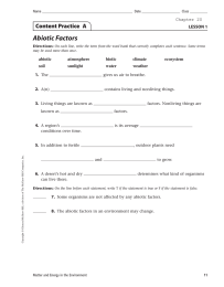 Abiotic Factors Content Practice  A LESSON 1