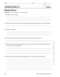 Abiotic Factors Content Practice  B LESSON 1 1.