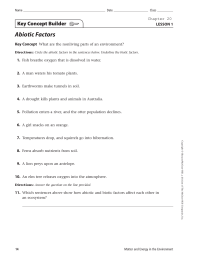 Abiotic Factors Key Concept Builder LESSON 1 Key Concept