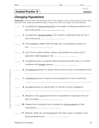 Changing Populations Content Practice  B LESSON 2