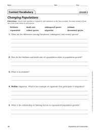 Changing Populations Content Vocabulary