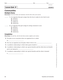 Communities Lesson Quiz  B Multiple Choice LESSON 3