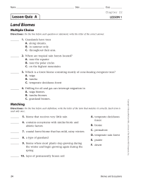 Land Biomes Lesson Quiz  A Multiple Choice LESSON 1