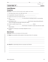 Land Biomes Lesson Quiz  B Completion LESSON 1