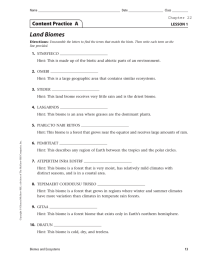 Land Biomes Content Practice  A LESSON 1 1.