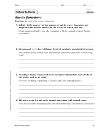 Aquatic Ecosystems School to Home LESSON 2 1.