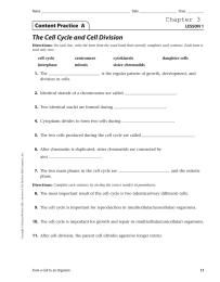 The Cell Cycle and Cell Division Chapter 3 Content Practice  A