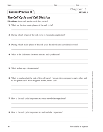 The Cell Cycle and Cell Division Chapter 3 Content Practice  B