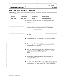 The Cell Cycle and Cell Division Chapter 3 Content Vocabulary