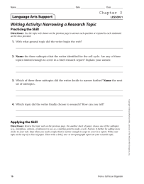 Writing Activity: Narrowing a Research Topic Chapter 3 Language Arts Support