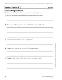Levels of Organization Content Practice  B LESSON 2 1.