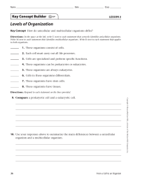 Levels of Organization Key Concept Builder LESSON 2 Key Concept
