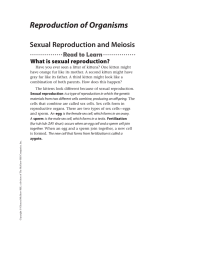 Reproduction of Organisms Sexual Reproduction and Meiosis What is sexual reproduction?