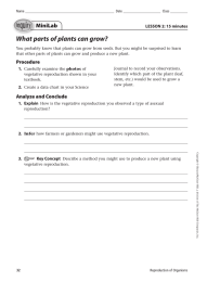 What parts of plants can grow? MiniLab LESSON 2: 15 minutes