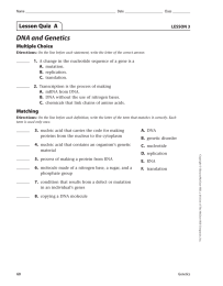 DNA and Genetics Lesson Quiz  A Multiple Choice LESSON 3