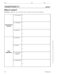 What is a plant? Content Practice  B LESSON 1 Characteristics