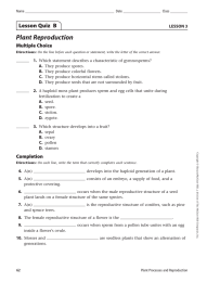 Plant Reproduction Lesson Quiz  B Multiple Choice LESSON 3