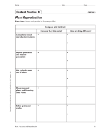 Plant  Reproduction Content Practice  B LESSON 3 Compare and Contrast
