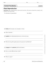 Plant Reproduction Content Vocabulary LESSON 3 1.