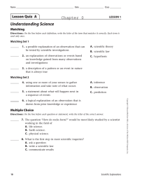 Understanding Science Chapter 0 Lesson Quiz  A Matching