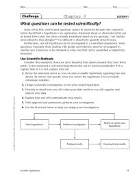 What questions can be tested scientifically? Chapter 0 Challenge