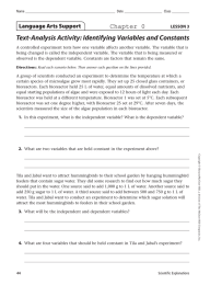 Text-Analysis Activity: Identifying Variables and Constants Chapter 0 Language Arts Support LESSON 3