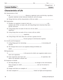 Characteristics of Life A. 1.