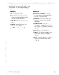 Quick Vocabulary Lesson 1 Lesson 2 cell