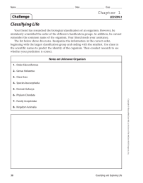 Classifying Life Chapter 1 Challenge LESSON 2
