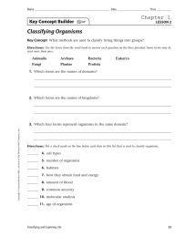 Classifying Organisms Chapter 1 Key Concept Builder LESSON 2