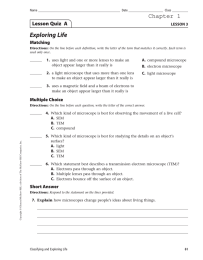 Exploring Life Chapter 1 Lesson Quiz  A Matching