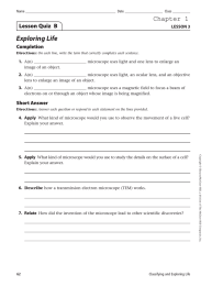 Exploring Life Chapter 1 Lesson Quiz  B Completion