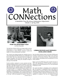 Math CONNections FROM THE DEPARTMENT HEAD LERMAN RECEIVES AAUP RESEARCH