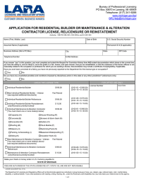 APPLICATION FOR RESIDENTIAL BUILDER OR MAINTENANCE &amp; ALTERATION