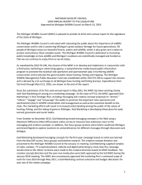   MICHIGAN WILDLIFE COUNCIL SEMI‐ANNUAL REPORT TO THE LEGISLATURE  Approved by Michigan Wildlife Council on March 14, 2016 