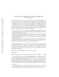 Three lectures on elliptic surfaces and curves of high rank