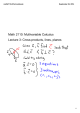 Math 2110: Multivariable Calculus Lecture 3: Cross­products, lines, planes math2110L3Full.notebook September 03, 2014