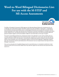 Word-to-Word Bilingual Dictionaries List: For use with the M-STEP and MI-Access Assessments