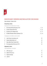 DISCIPLINARY ORDERS AND REGULATORY DECISIONS